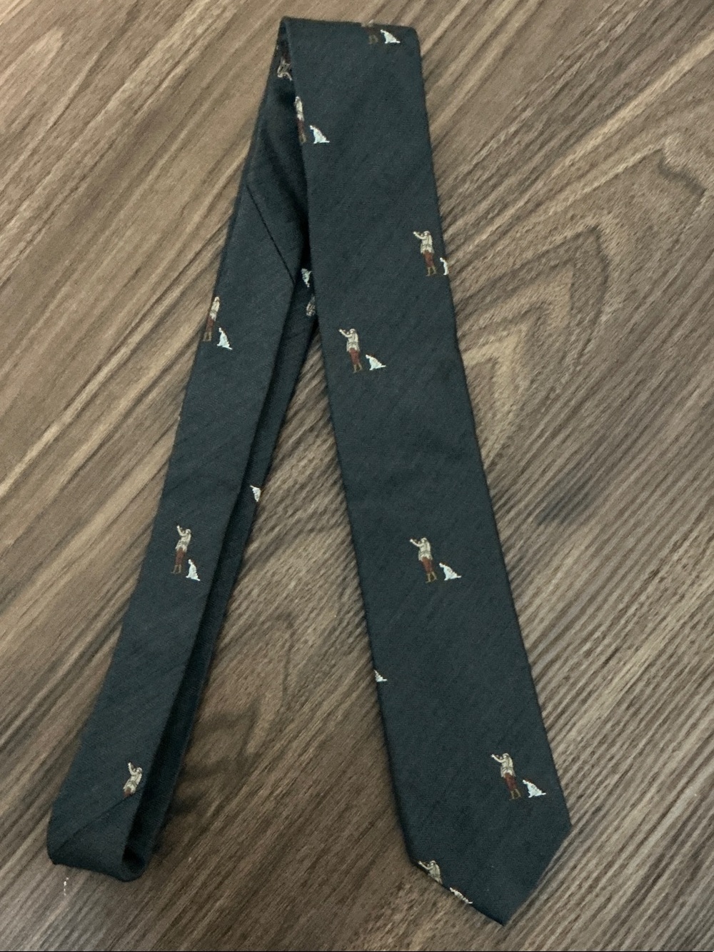 J. Crew Dark gray Silk Tie with hunter and dog Motif